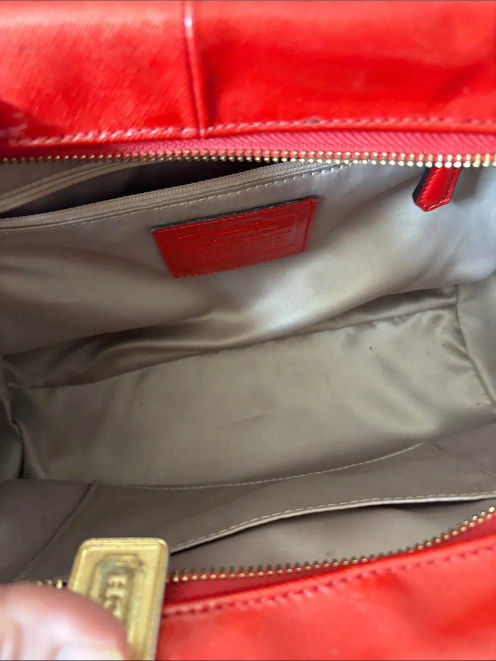 Coach Red Patent Satchel with Gold-Tone Hardware